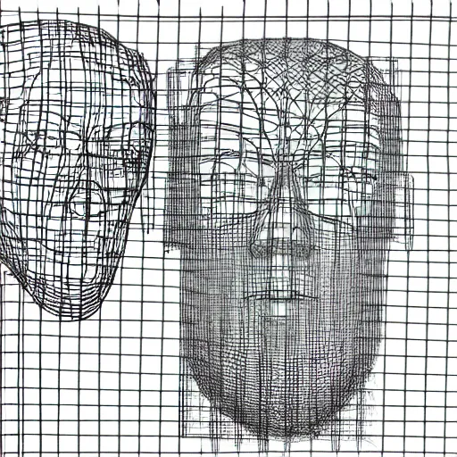 Image similar to wireframe mesh model of Marcel Duchamp