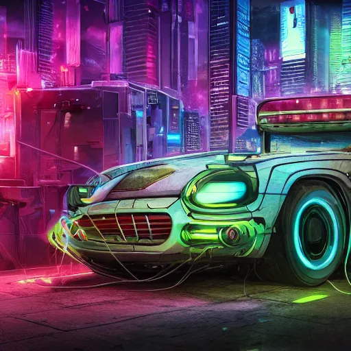 Image similar to cyberpunk mystery machine, high detail 8 k photograph