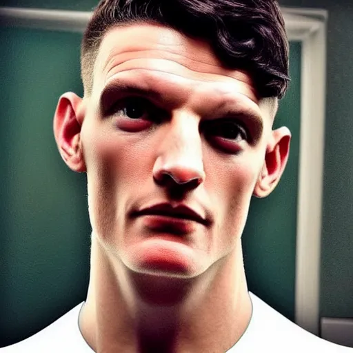 Image similar to “a realistic detailed photo of a guy who is an attractive humanoid who is half robot and half humanoid, who is a male android, Declan Rice, shiny skin”