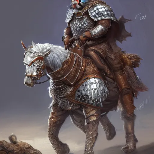 Image similar to fat dog in chainmail armour riding a horse, dnd concept art 4 k