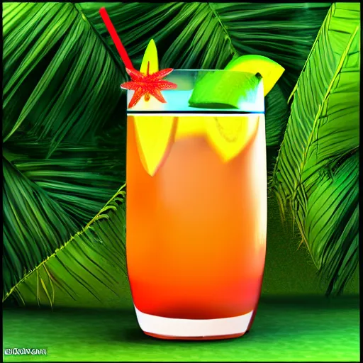 Image similar to tropical drink with starfruit, anime digital painting 3d render