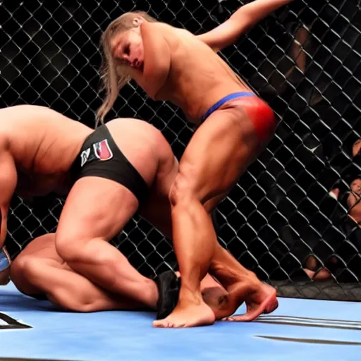 Image similar to transgender muscular woman beating up woman in ufc