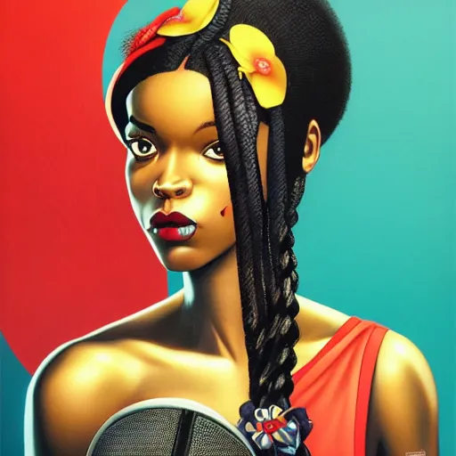 Image similar to London city portrait, black girl, Pixar style, by Tristan Eaton Stanley Artgerm and Tom Bagshaw.