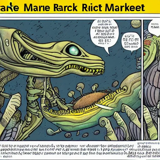 Prompt: an alien market, drawn like Rick and moray