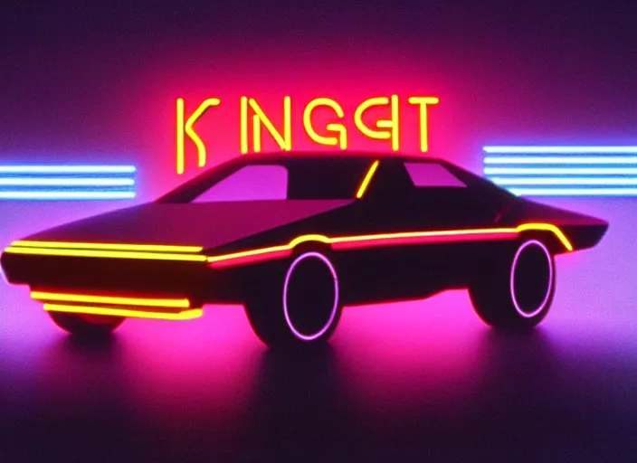 Prompt: knight rider, 1 9 8 2, futuristic style, ultra neon, synthwave, technology, daft punk