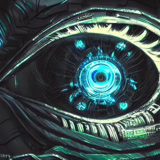 Prompt: eye of a cybernetic tiger, futuristic, cyberpunk, digital illustration, photo - realistic, macro, extremely detailed, vivid, neon, dramatic lighting, intricate details