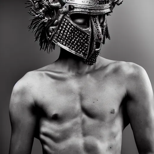 Image similar to a portrait of a beautiful young male wearing an alexander mcqueen armor made of ashes , photographed by andrew thomas huang, artistic