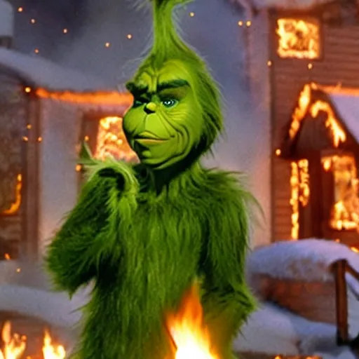 Image similar to the grinch committing arson in whoville