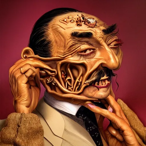 Prompt: Salvador Dali, Extremely Highly detailed, Occult, funny, humorous, humor, hilarious, funny, entertaining, magical, trending on artstationHQ, closeup, D&D, intricate, elegant, highly detailed, digital painting, artstation, concept art, matte, sharp focus, illustration, surrealism