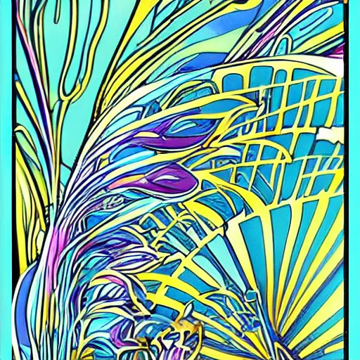 Image similar to abstract feathers, art style by Sandra Pelser, pop art nouveau