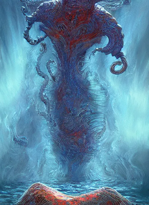 Prompt: a painting of a creature in the water, poster art by chris moore, cg society contest winner, digital art, movie poster, cosmic horror, lovecraftian