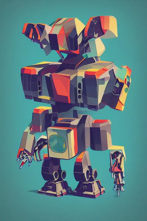 Image similar to cubist battle robot cutout digital illustration cartoon colorful beeple