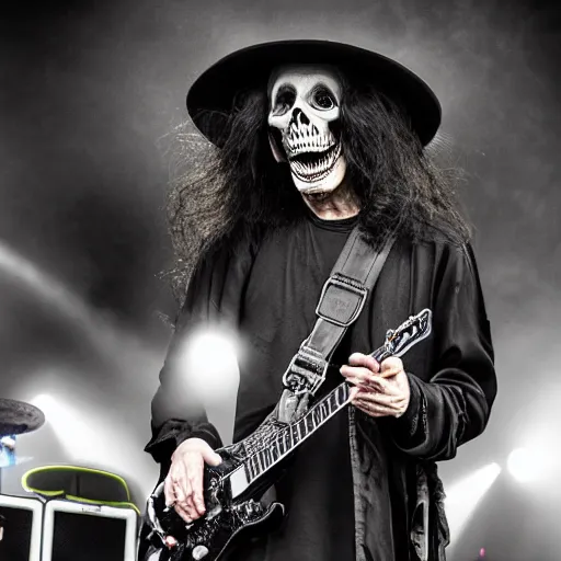 Prompt: the grim reaper playing live with Black Sabbath, live on stage, photorealism,