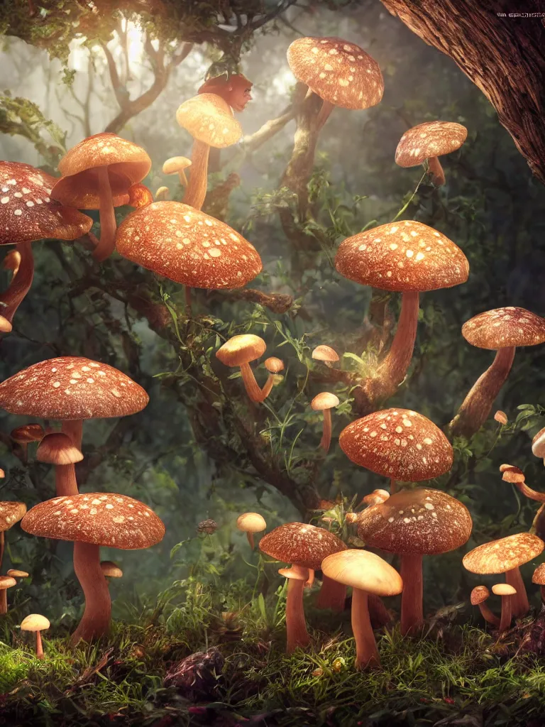 Prompt: fairy's dance in delight around a complex engine creating mushrooms, by viktoria gavrilenko, octane render, 8 k, beautifully lit