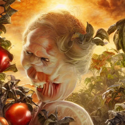 Image similar to photorealistic fruits basket in hell, detailed, centered, digital painting, artstation, concept art, donato giancola, joseph christian leyendecker, wlop, boris vallejo, breathtaking, 8 k resolution, extremely detailed, beautiful, establishing shot, artistic, hyperrealistic, beautiful face, octane render, cinematic lighting, dramatic lighting, masterpiece