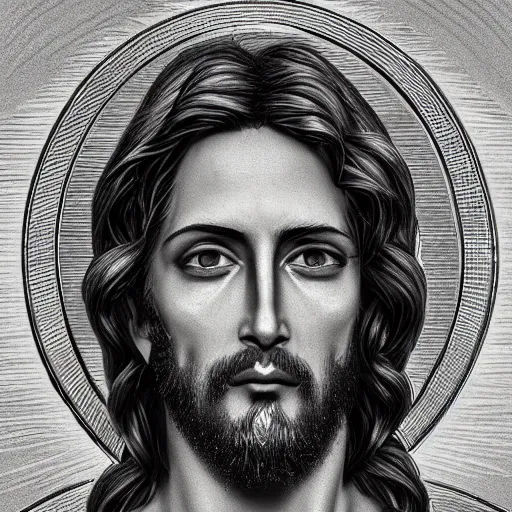 Prompt: Jesus Christ, digital art, extremely detailed, sharp, cel shaded, 8k, trending on Artstation, beautiful composition, modern interpretation, hyperrealistic features