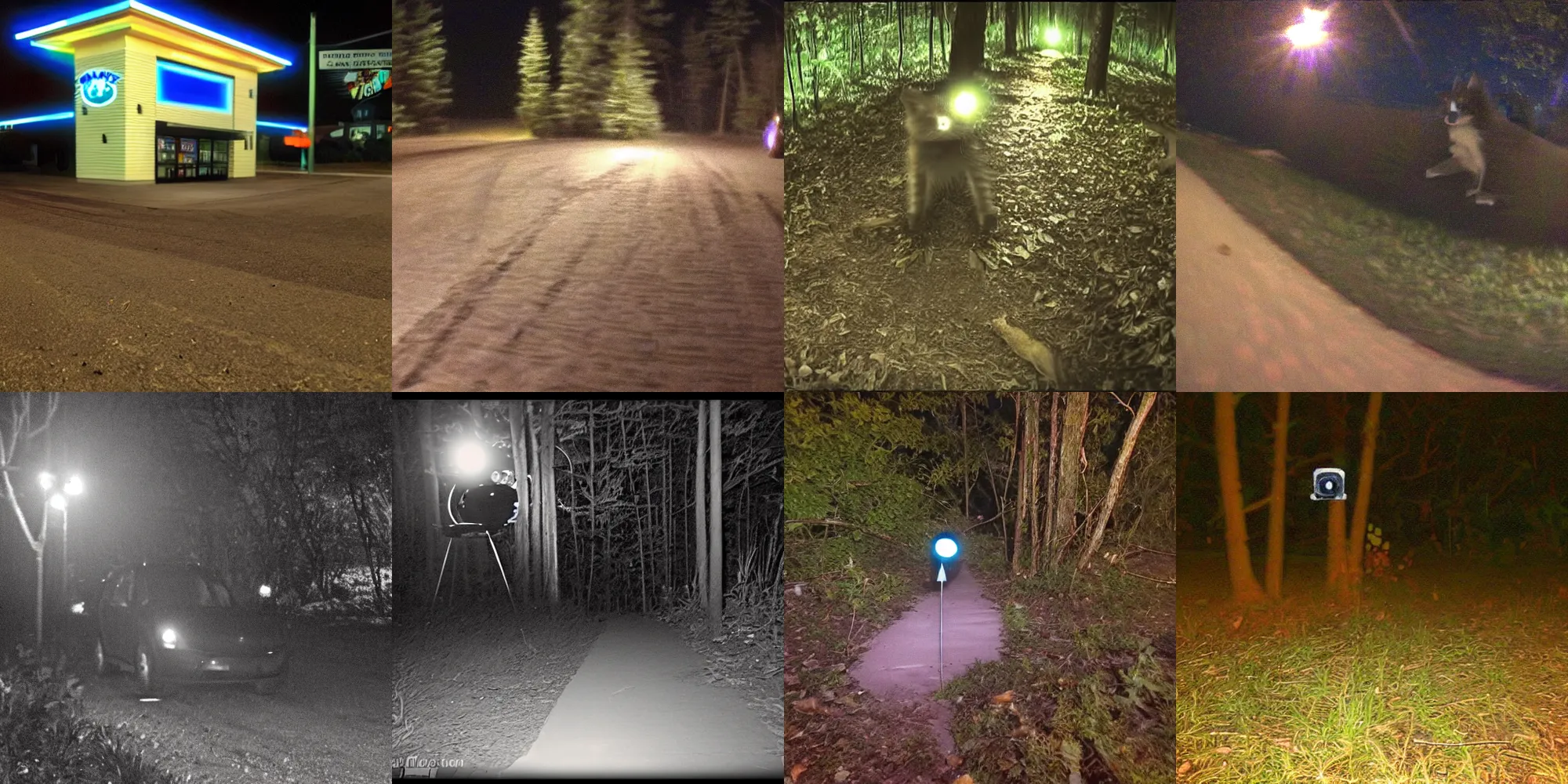 Prompt: trail cam footage of Sonic at night