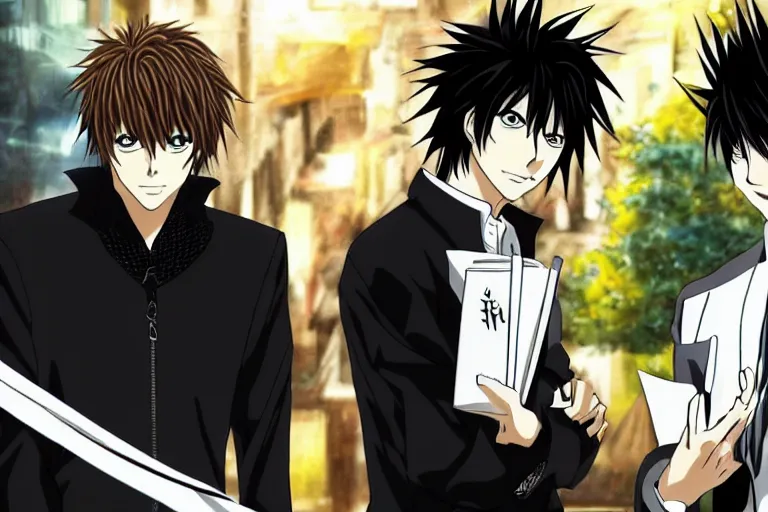 Prompt: Two Anime Handsome Men, Death Note