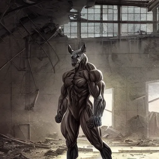 Image similar to a hyper - muscular anthro horse wearing a tactical bodysuit standing in the ruins of a facility, equine, hulking body, dynamic pose, highly detailed, digital painting, artstation, concept art, illustration by artgerm, greg rutkowski, makoto shinkai