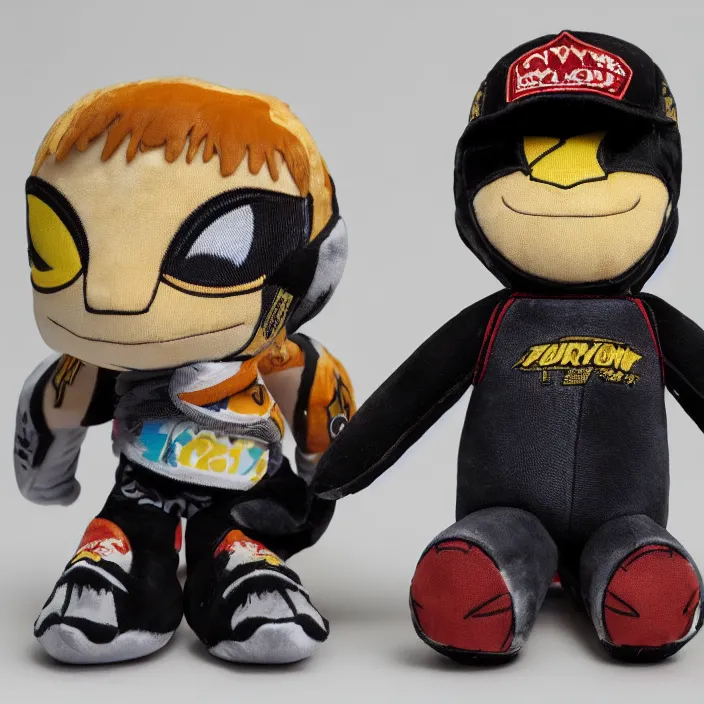 Image similar to Tony Hawk, a plushie of Tony Hawk, plush, detailed product photo