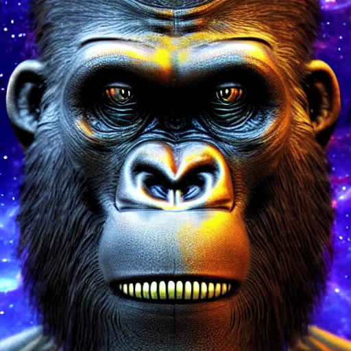 Image similar to UHD photorealistic Cosmic Borg Ape in the style of tonalism