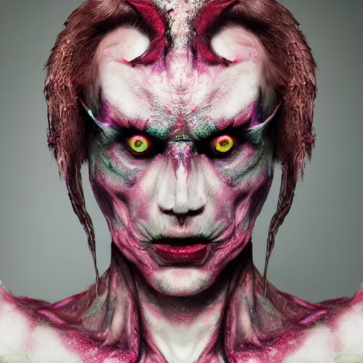 Image similar to a demon inspired by borealis created by the make up artist hungry, photographed by andrew thomas huang, cinematic, expensive visual effects