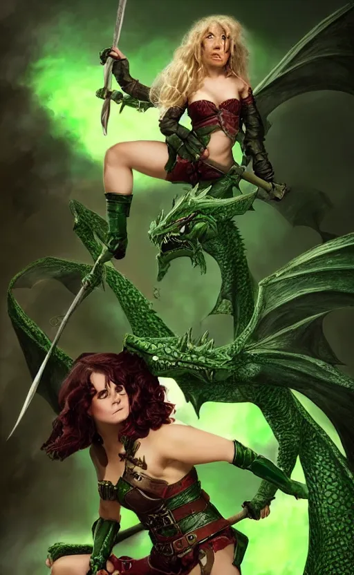 Image similar to epic fantasy d & d female halfling rogue riding on top of a green dragon, green dragon, waterdeep, black hair, red leather corset, cinematic, beautiful lighting, heroic