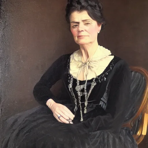 Image similar to portrait of a victorian lady in a black velvet dress, oil, realism, large strokes of paint