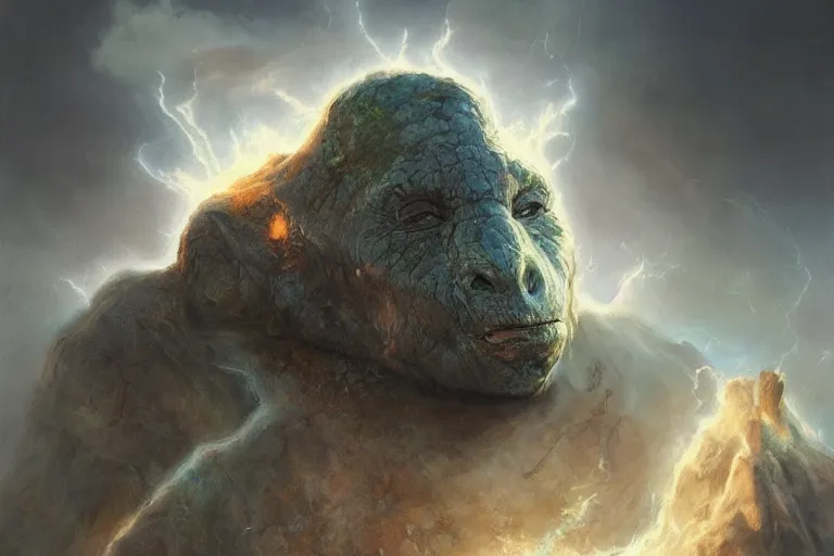 Image similar to earth elemental autocrat, art by johan grenier, trending on artstation, dramatic lighting front view hyperrealism, figurativism, macro, thin, surrealism