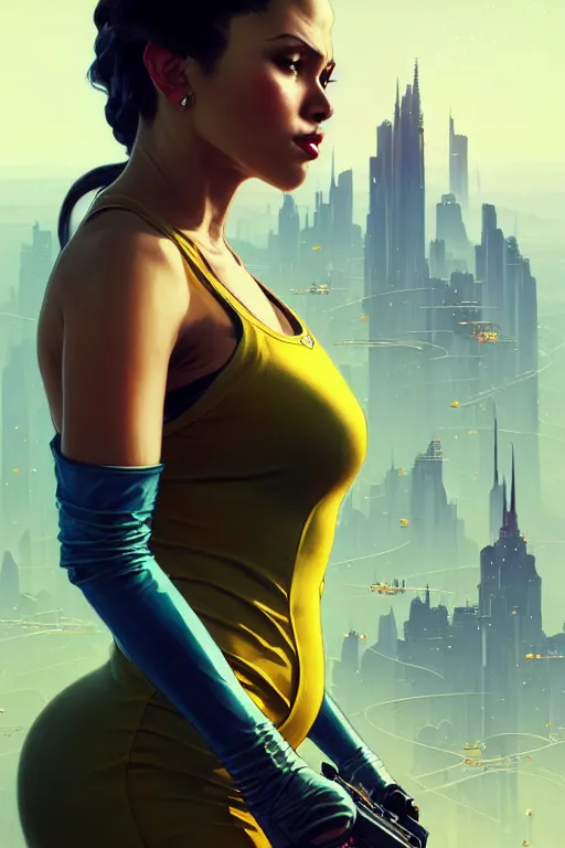 Image similar to gta 5 queen bee profile picture by greg rutkowski, dynamic pose, intricate, futuristic, fantasy, elegant, by stanley artgerm lau, greg rutkowski, thomas kindkade, alphonse mucha, loish, norman rockwell, fantasy lut, asymmetric, long hair, retro computer graphics, video game, fluid lines,