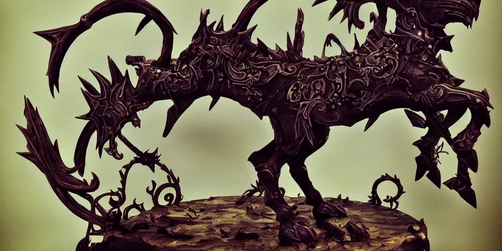 Prompt: a dark fantasy side view of an undead carousel horse, tim burton, world of warcraft, league of legends