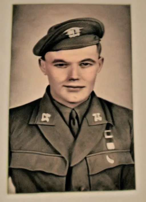 Image similar to grainy 1940’s WWII military portrait, professional portrait HD, authentic