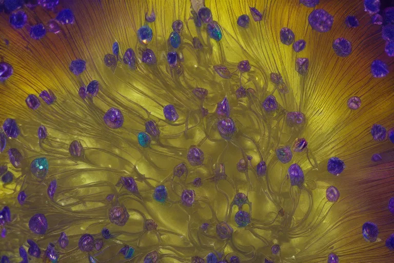 Image similar to beautiful macro photograph of an alien flower with iridescent petals | feathered tendrils | by Donato Giancola and Vermeer | subsurface scattering | soft pale colors | featured on Artstation