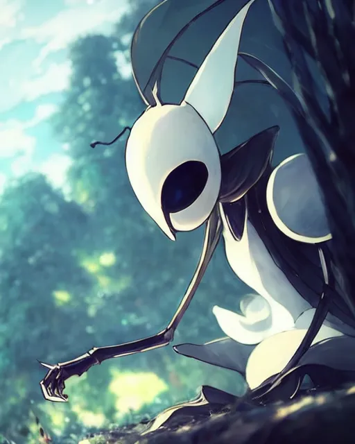 Prompt: a beautiful photo of a hornet from hollow knight ， by makoto shinkai an krenz cushart