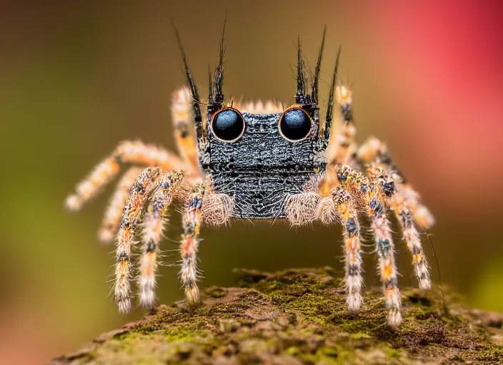 Prompt: super macro of a diamond spider with big eyes sitting on a flower, in the forest. fantasy magic style. highly detailed 8 k. intricate. nikon d 8 5 0 3 0 0 mm. award winning photography.