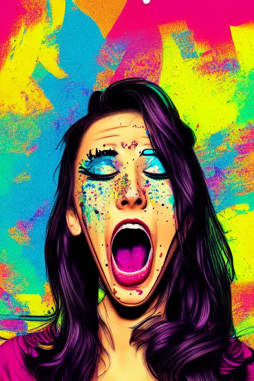 Image similar to girl screamin yolo - aesthetic, smooth painting, remove, each seeds detail, 4 k, illustration, comical, acrylic paint style, pencil style, torn cosmo magazine style, pop art style, ultrarealism, by mike swiderek, jorge lacera, ben lo, tyler west