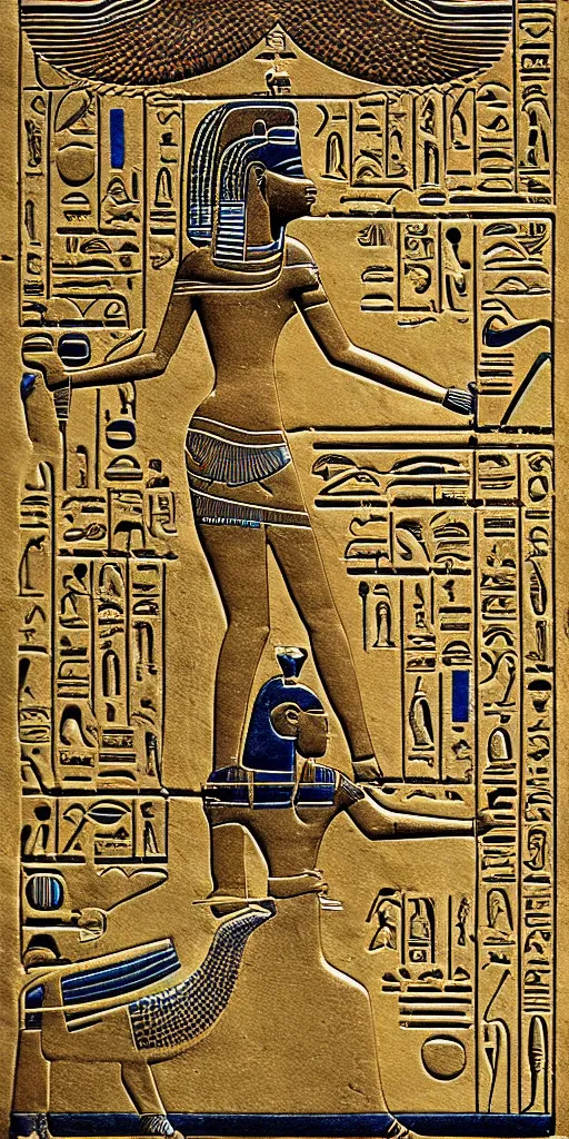 Image similar to egyptian hieroglyph blueprints to a spaceship