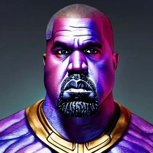 Image similar to kanye west as thanos, Cinematic, Portrait, Ultra-HD, Beautiful Lighting, insanely detailed and intricate, hypermaximalist, elegant, ornate, hyper realistic, super detailed