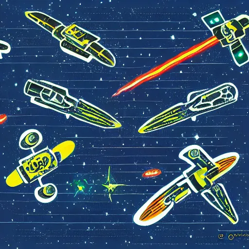 Image similar to intricate space battle in the style of mark cooper