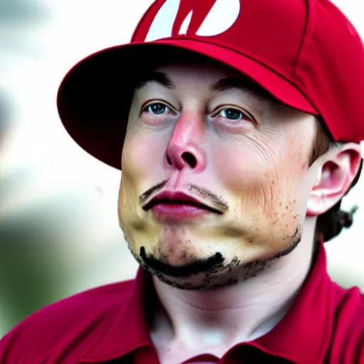 Image similar to elon musk dressed as mario, highly detailed, high quality, hd, 4 k, 8 k, canon 3 0 0 mm, professional photographer, 4 0 mp, lifelike, top - rated, award winning, realistic, sharp, no blur, edited, corrected, trending