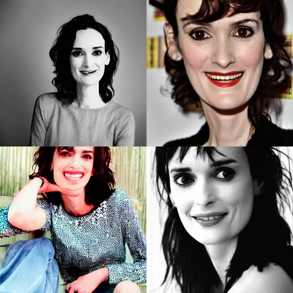 Prompt: winona ryder, smiling photo by angelique boissiere art canon eos r 3