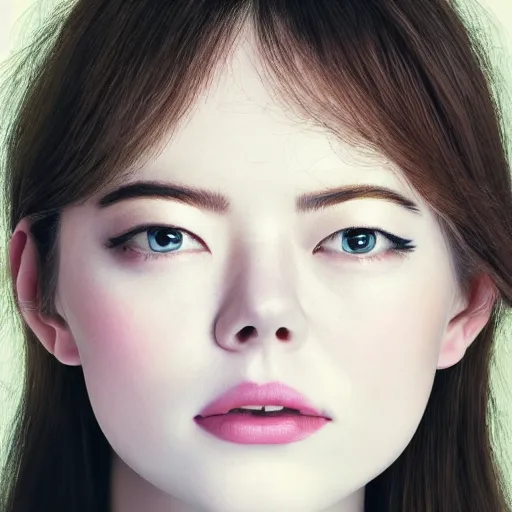 Image similar to a masterpiece portrait photo of a beautiful young woman who looks like a korean emma stone, symmetrical face