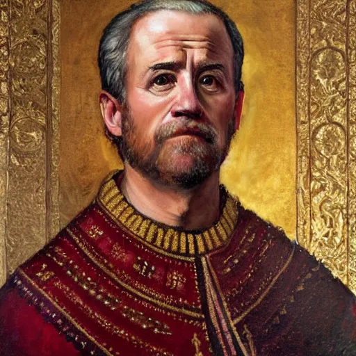 Prompt: presidential portrait byzantine icon of joe biden as basileus by rembrandt and jon mcnaughton