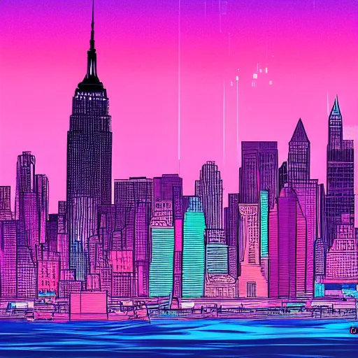 Image similar to new york, epic retrowave art, trending on art station