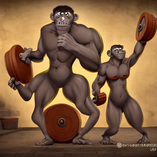 Prompt: crossfit monkeys, animated, fantasy, detailed, hq, disney style
