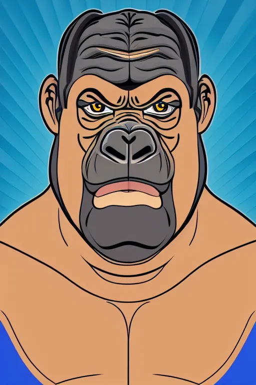 Image similar to A portrait of a gorilla that is a sumo wrestler, sticker, highly detailed, colorful, illustration, smooth and clean vector curves, no jagged lines, vector art, smooth