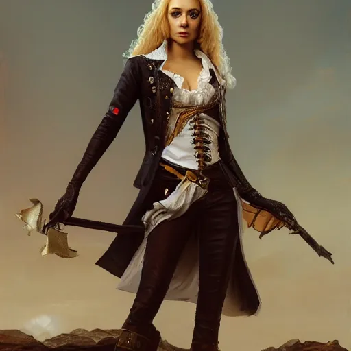 Prompt: a beautiful, fierce, blonde, well - dressed, young, pirate woman, standing in the crow's nest of her ship, realistic, hyperdetailed, artstation, cgsociety, 8 k, 1 7 3 0 s oilpainting