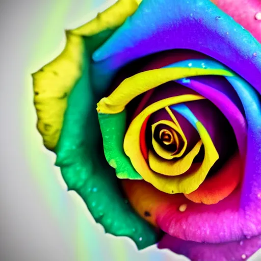 Image similar to a high quality photo of rainbow rose, 8k, photorealism, professional