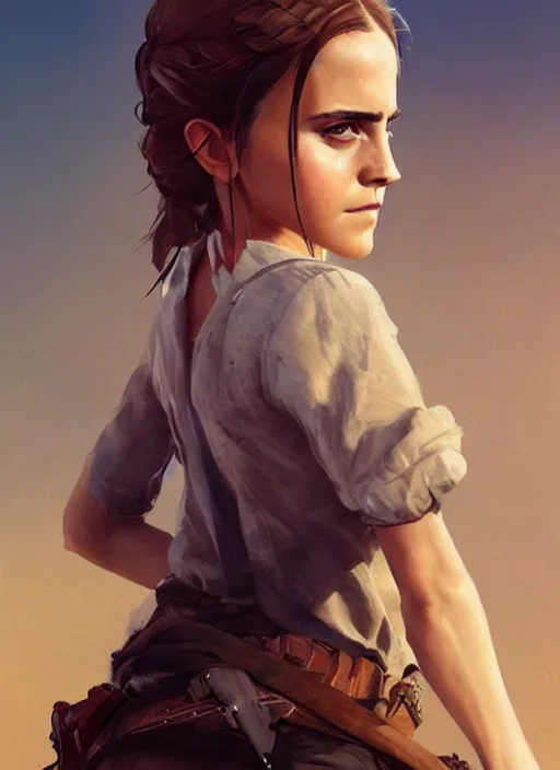 Image similar to highly detailed full body portrait of emma watson red dead redemption art, unreal engine, fantasy art by greg rutkowski