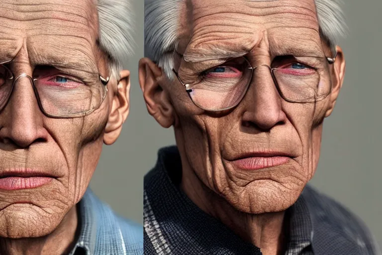 Image similar to A colored colorized real photograph of Jerma985 as an elderly guy, taken in the early 2020s, taken on a 2010s Camera, realistic, hyperrealistic, very realistic, very very realistic, highly detailed, very detailed, extremely detailed, detailed, digital art, trending on artstation, headshot and bodyshot, detailed face, very detailed face, very detailed face, real, real world, in real life, realism, HD Quality, 8k resolution, intricate details, colorized photograph, colorized photon, body and headshot, body and head in view